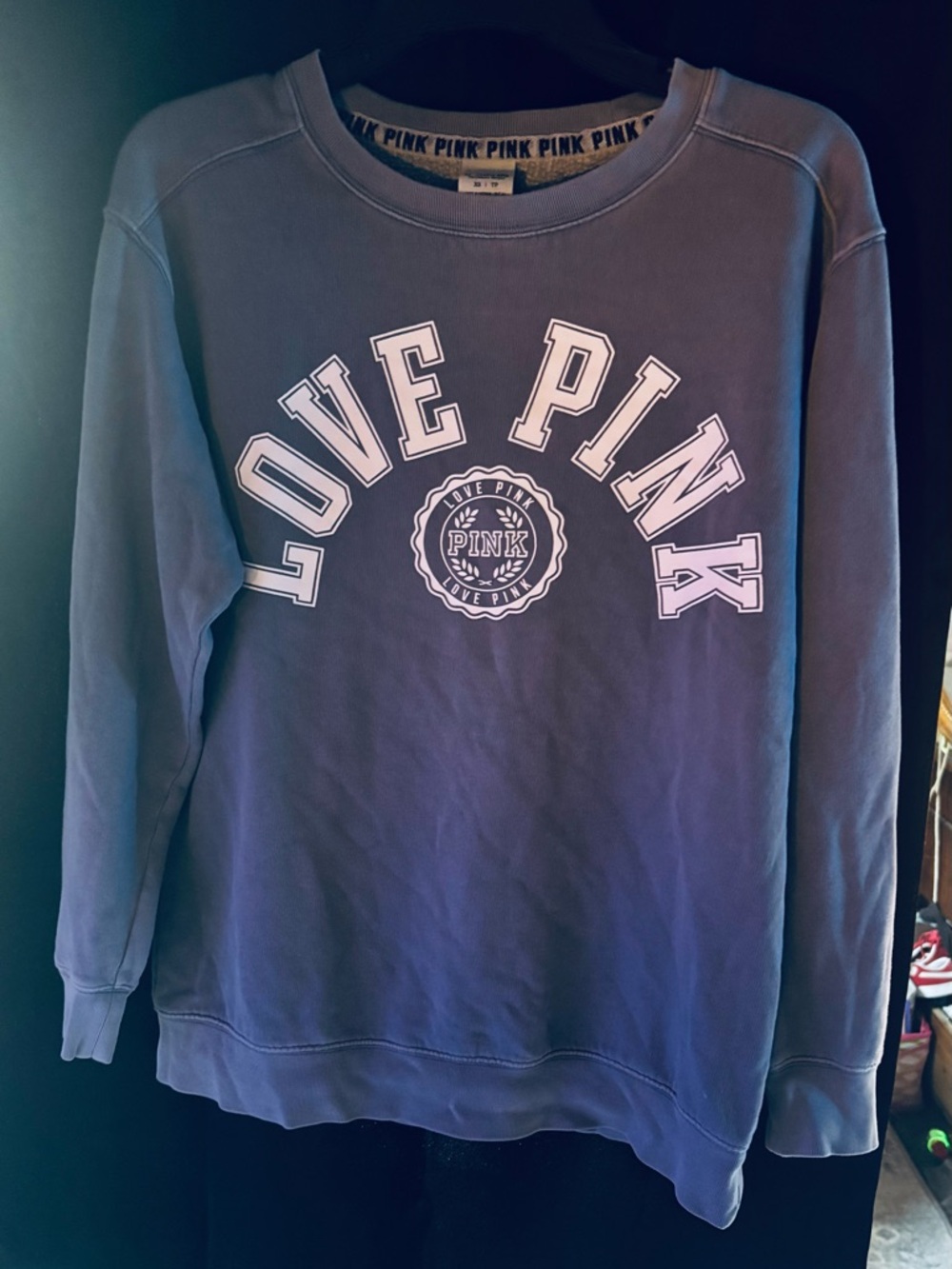 PINK Victoria's Secret Blue Crewneck Sweatshirt with LOVE PINK Logo